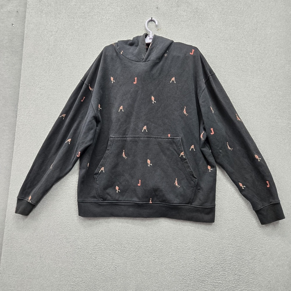 Jordan Men Hoodie 2XL Black Essentials Jumpman Logo Allover Graphic Print Fleece